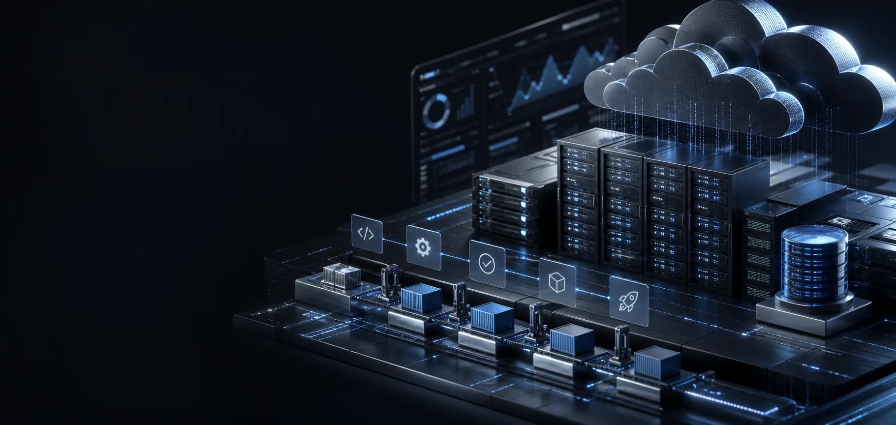 Cloud infrastructure, deployment pipeline, containers, and monitoring systems