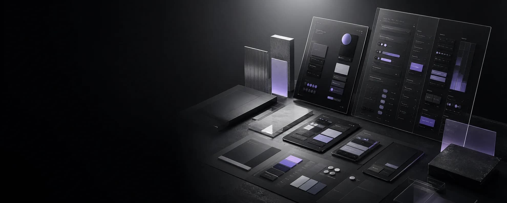 Premium digital product design system with interface canvases, components, and material studies